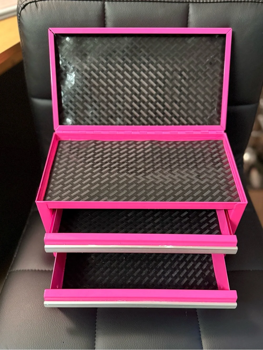 Mini Pink Metal 2-Drawer Desktop Tool Box Chest with Top Storage Lid